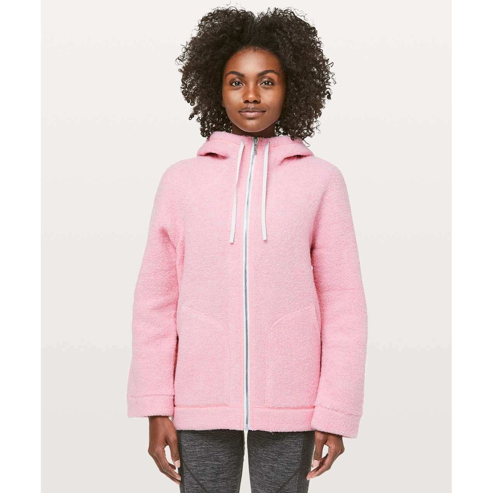 Lululemon Pink Sherpa Fleece Full Zip Hoodie Jacket Womens Size 6 Pink Blossom‎